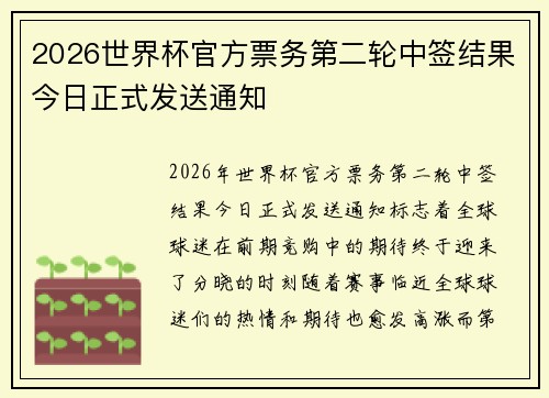 2026世界杯官方票务第二轮中签结果今日正式发送通知 2026世界杯官方票务第二轮中签结果今日正式发送通知