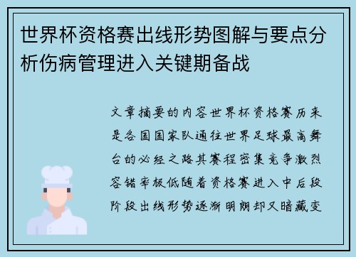 世界杯资格赛出线形势图解与要点分析伤病管理进入关键期备战 世界杯资格赛出线形势图解与要点分析伤病管理进入关键期备战